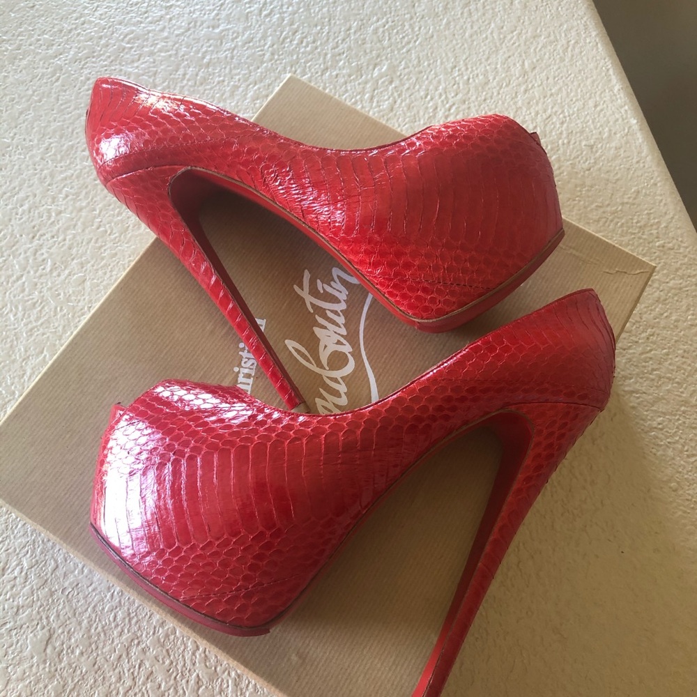 Christian Louboutin Platform Python Peep Toe Heel - image 5